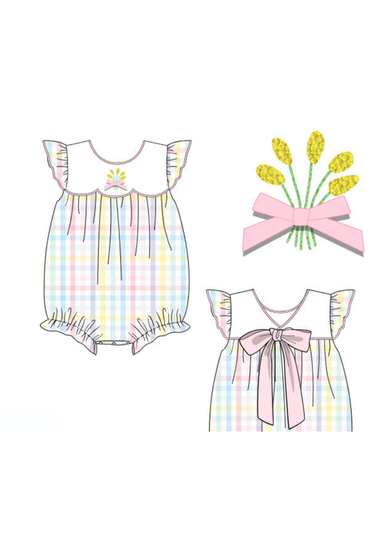 The Smocked Flamingo Apparel & Accessories Pre-Order French Knot Golden Rod Pastel Plaid Bubble