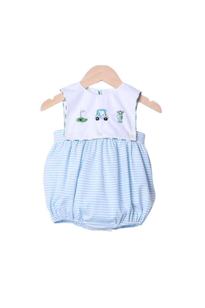 The Smocked Flamingo Apparel & Accessories Pre-Order French Knot Golf Blue Stipe Bubble