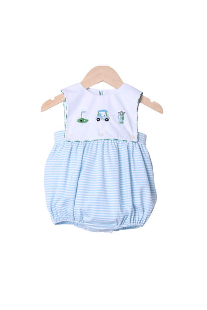 The Smocked Flamingo Apparel & Accessories Pre-Order French Knot Golf Blue Stipe Bubble