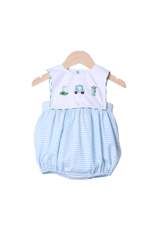 The Smocked Flamingo Apparel & Accessories Pre-Order French Knot Golf Blue Stipe Bubble