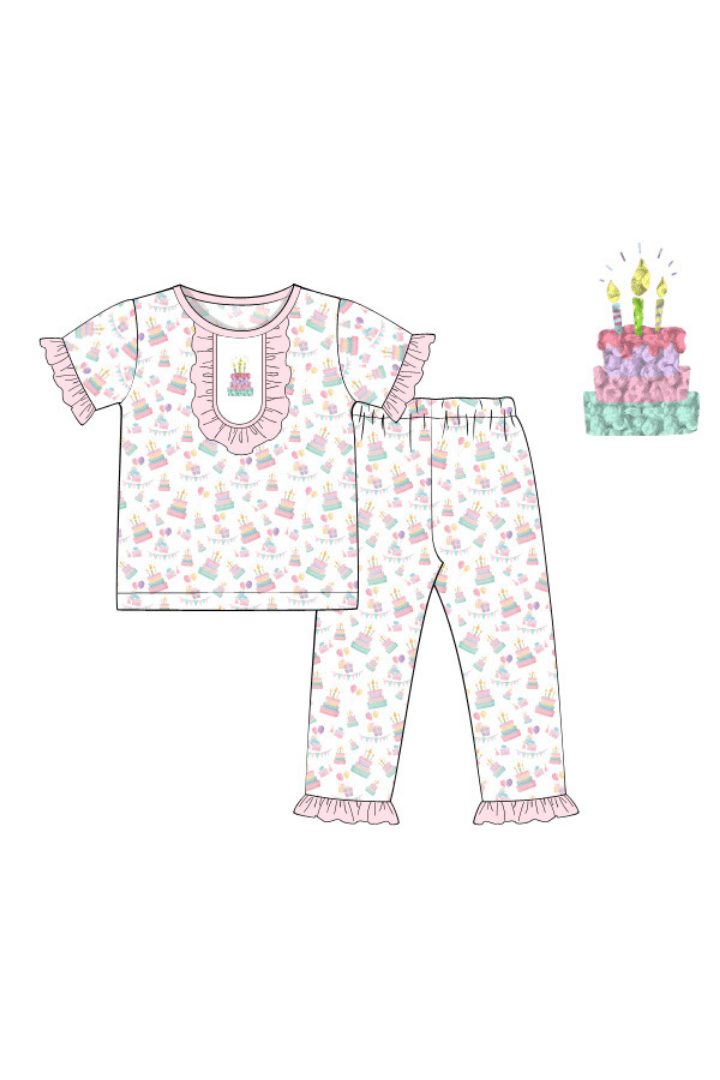 The Smocked Flamingo Apparel & Accessories Pre-Order French Knot Happy Birthday Short Sleeve Pajamas