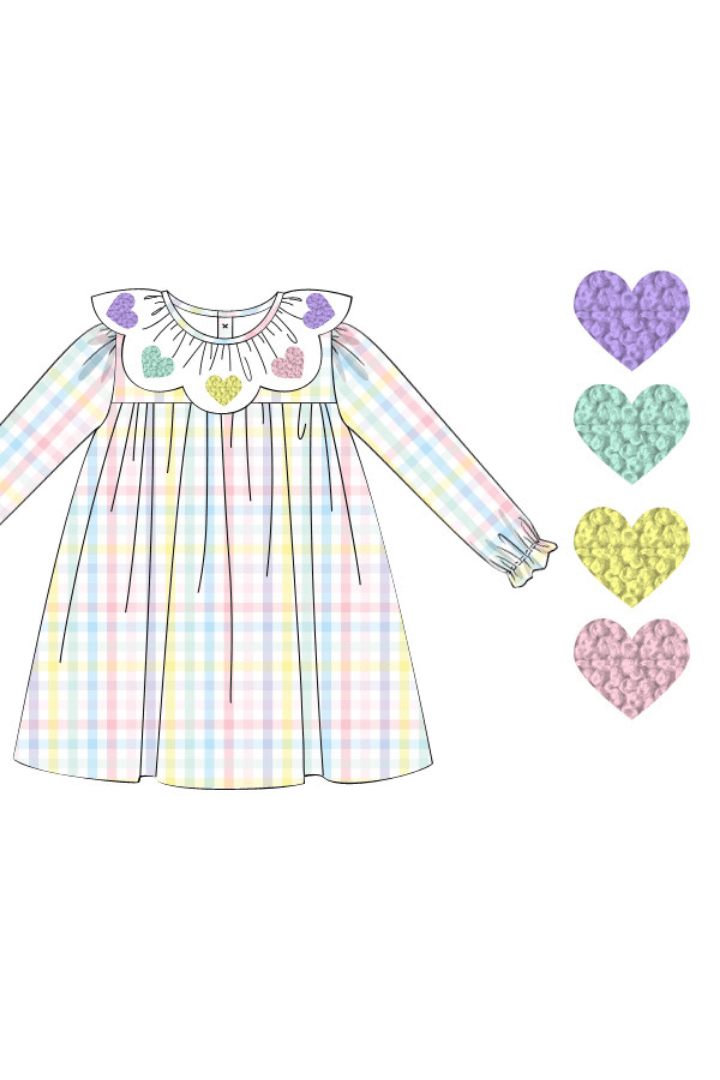 The Smocked Flamingo Apparel & Accessories Pre-Order French Knot Heart Pastel Plaid Dress