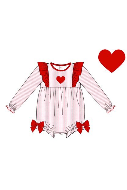 The Smocked Flamingo Apparel & Accessories Pre-Order French Knot Heart Pink Pinstripe Bubble