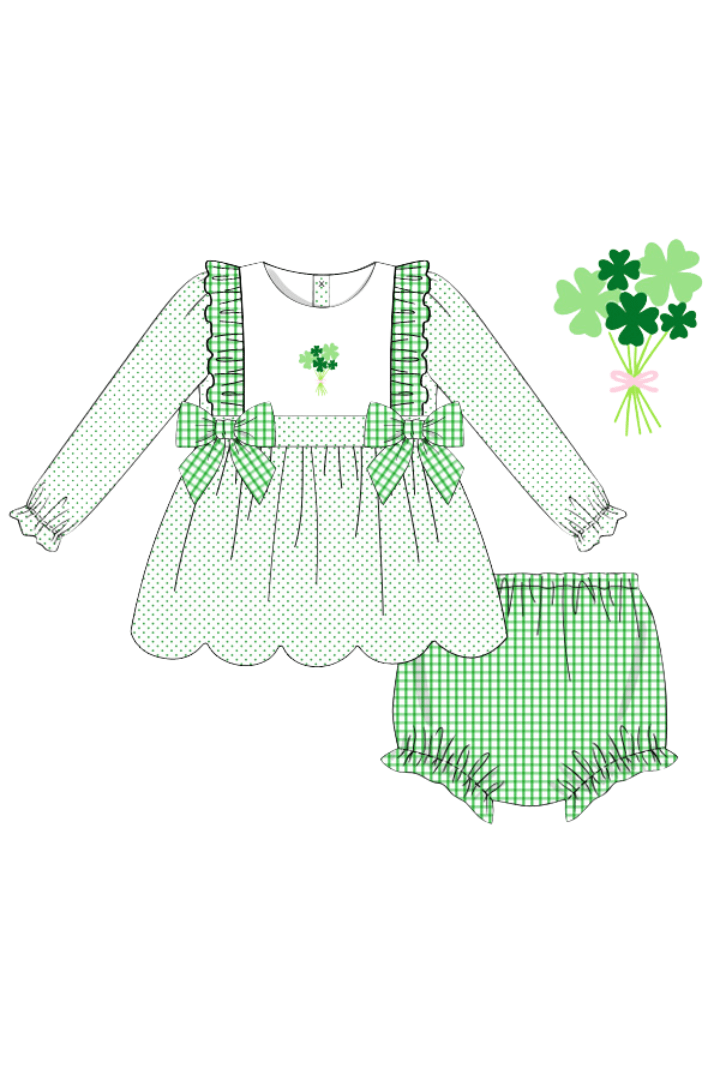 The Smocked Flamingo Apparel & Accessories Pre-Order French Knot Lucky Clover Knit Bloomer Set