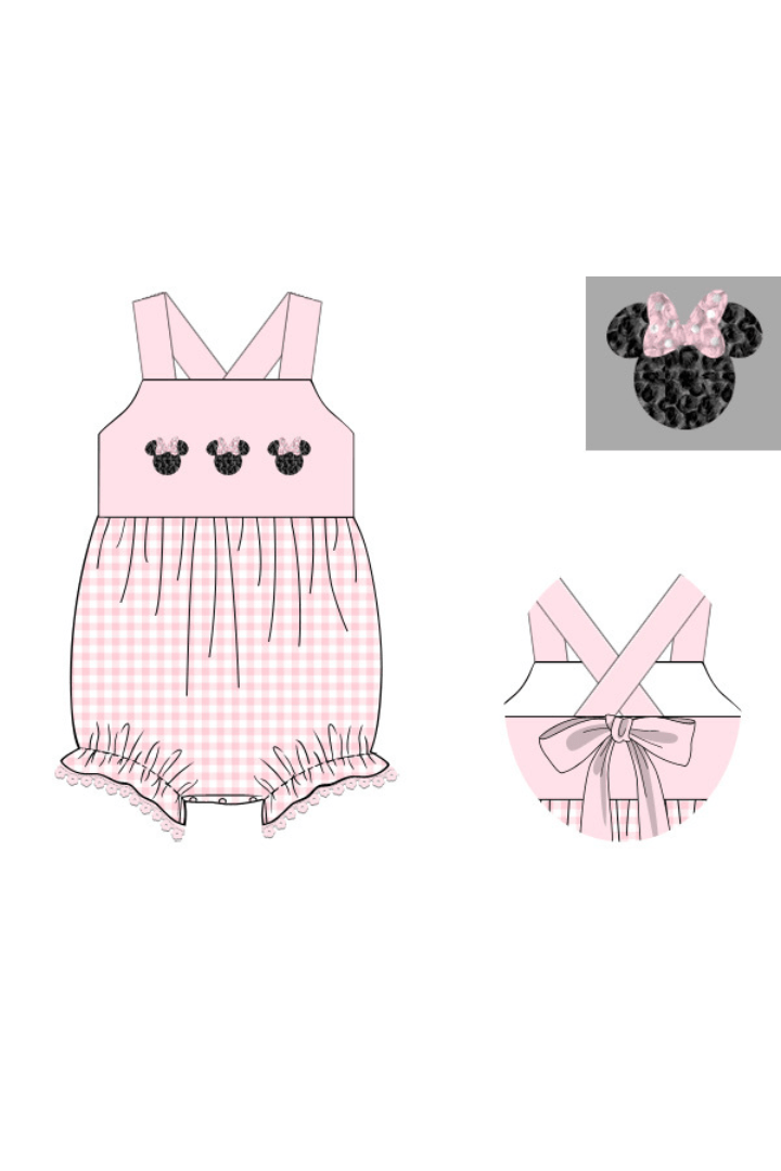 The Smocked Flamingo Apparel & Accessories Pre-Order French Knot Mouse Pink Gingham Knit Bubble