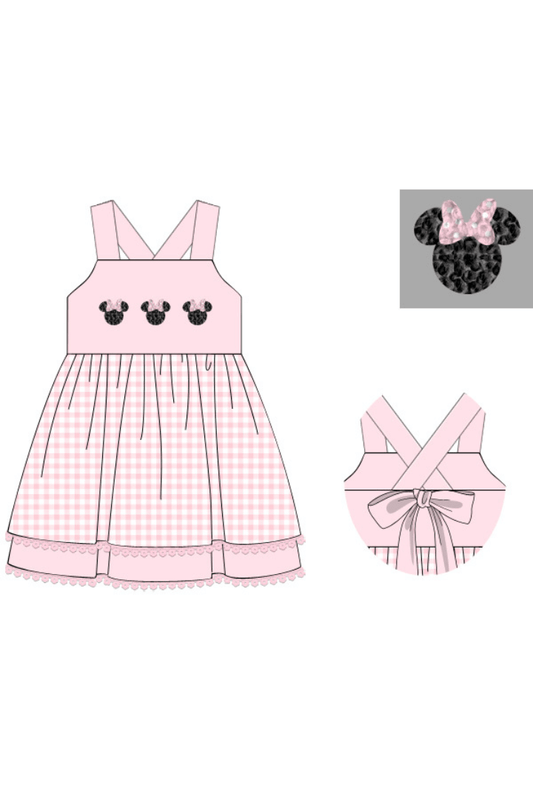 The Smocked Flamingo Apparel & Accessories Pre-Order French Knot Mouse Pink Gingham Knit Dress