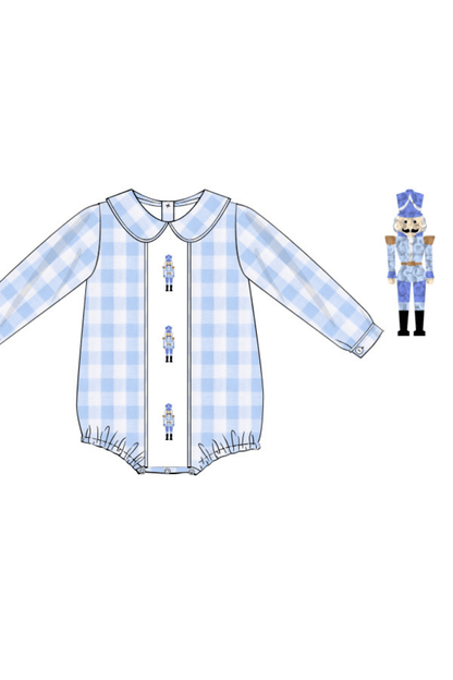 The Smocked Flamingo Apparel & Accessories Pre-Order French Knot Nutcracker Blue Gingham Bubble