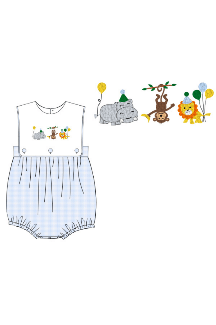 The Smocked Flamingo Apparel & Accessories Pre-Order French Knot Party Animal Blue Gingham Bubble