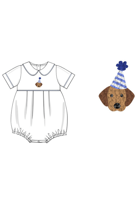 The Smocked Flamingo Apparel & Accessories Pre-Order French Knot Party Pup White/Gingham Knit Bubble