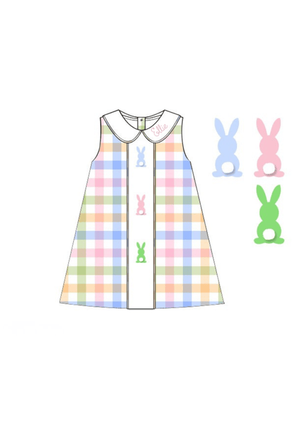 The Smocked Flamingo Apparel & Accessories Pre-Order French Knot Pastel Peeps Buffalo Check Dress