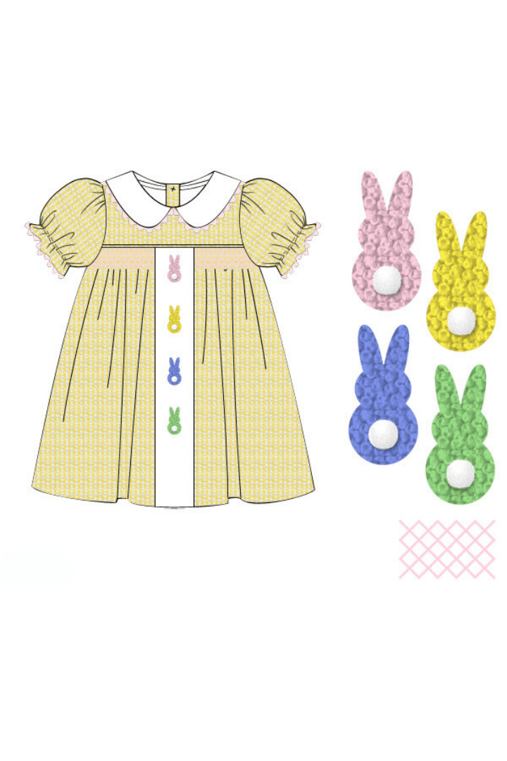 The Smocked Flamingo Apparel & Accessories Pre-Order French Knot Peep Yellow Swiss Dot Dress