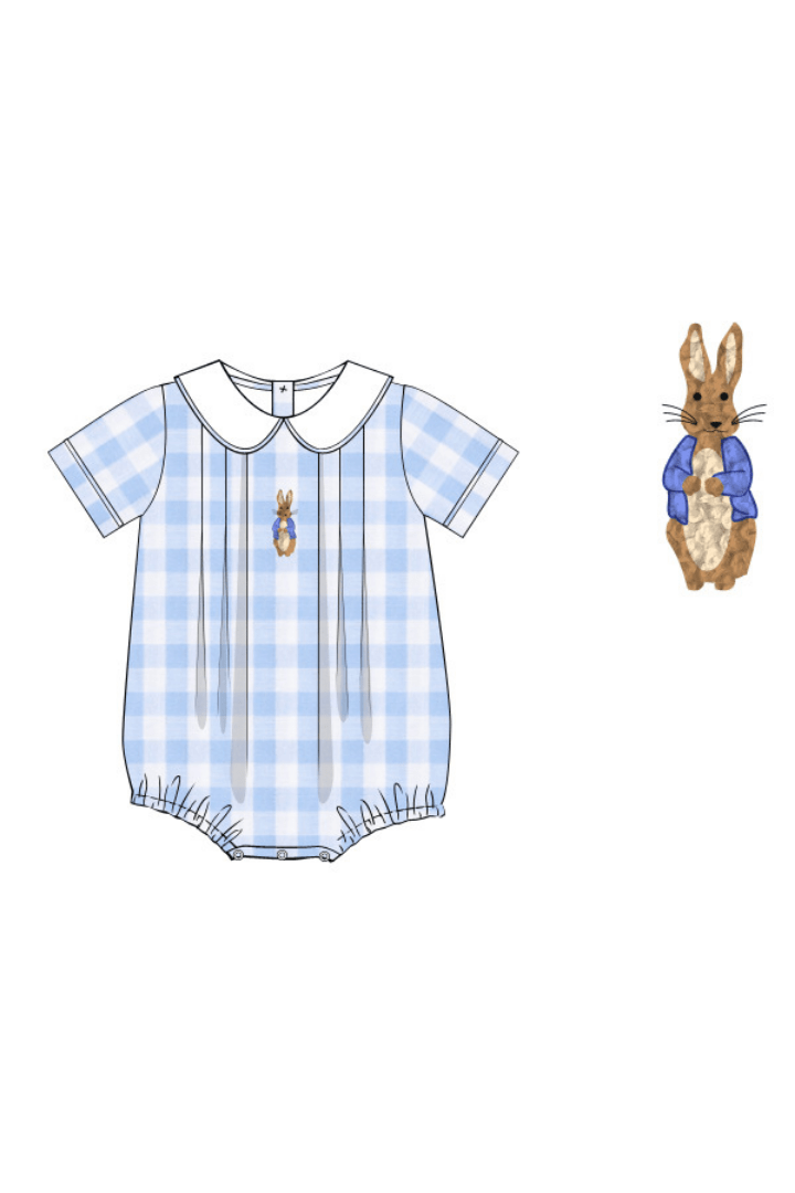 The Smocked Flamingo Apparel & Accessories Pre-Order French Knot Peter Rabbit Blue Gingham Bubble