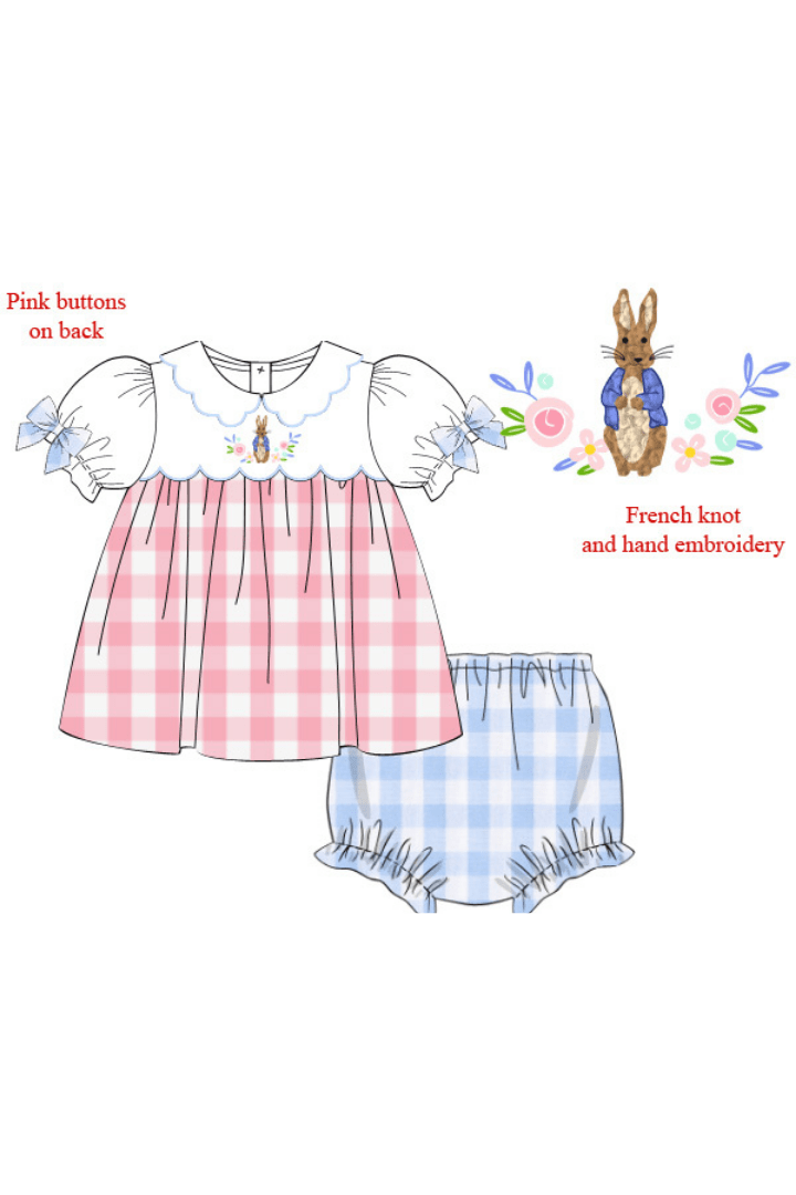 The Smocked Flamingo Apparel & Accessories Pre-Order French Knot Peter Rabbit Gingham Bloomer Set