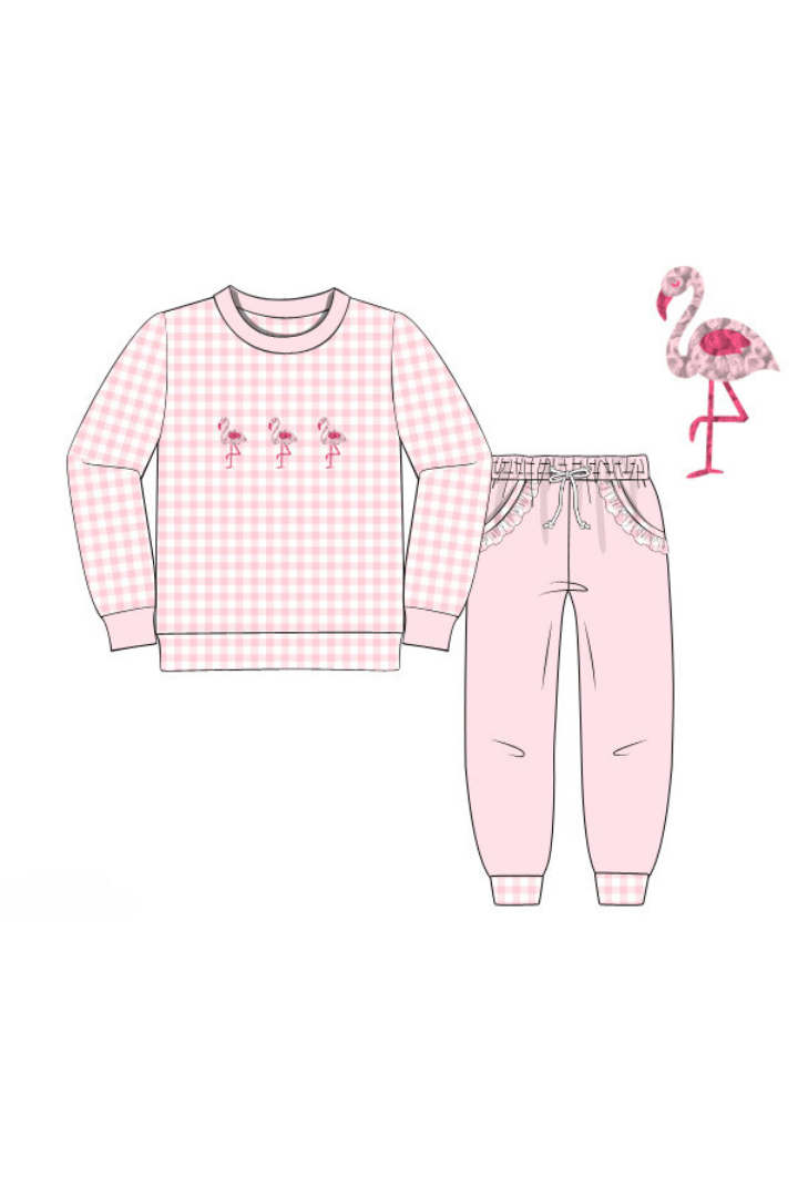 The Smocked Flamingo Apparel & Accessories Pre-Order French Knot Pink Gingham Jogger Set