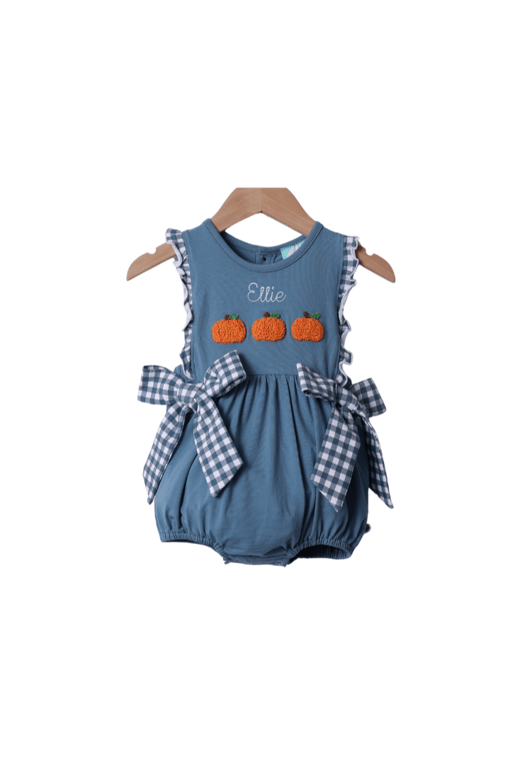 The Smocked Flamingo Apparel & Accessories Pre-Order French Knot Pumpkin Stone Gingham Bow Bubble