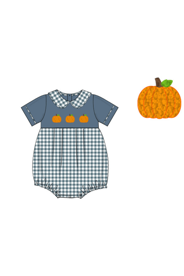 The Smocked Flamingo Apparel & Accessories Pre-Order French Knot Pumpkin Stone Gingham Bubble