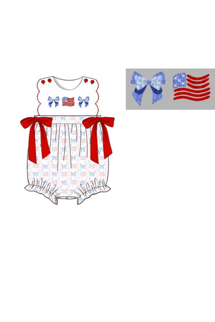 The Smocked Flamingo Apparel & Accessories Pre-Order French Knot Red, White and Bow Bubble