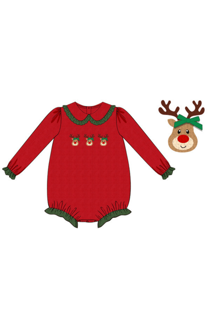 The Smocked Flamingo Apparel & Accessories Pre-Order French Knot Reindeer Red Cardigan Ruffle Bubble