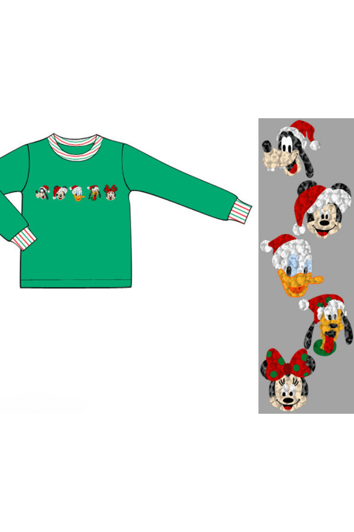 The Smocked Flamingo Apparel & Accessories Pre-Order French Knot Santa Mouse Friends Stripe Shirt