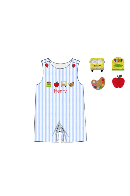 The Smocked Flamingo Apparel & Accessories Pre-Order French Knot School Supplies Blue Pinstripe Jon Jon