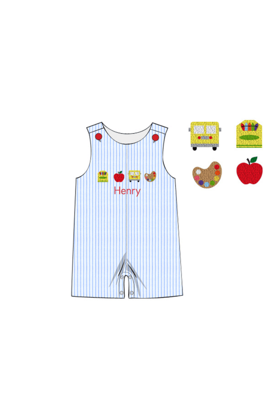 The Smocked Flamingo Apparel & Accessories Pre-Order French Knot School Supplies Blue Pinstripe Jon Jon