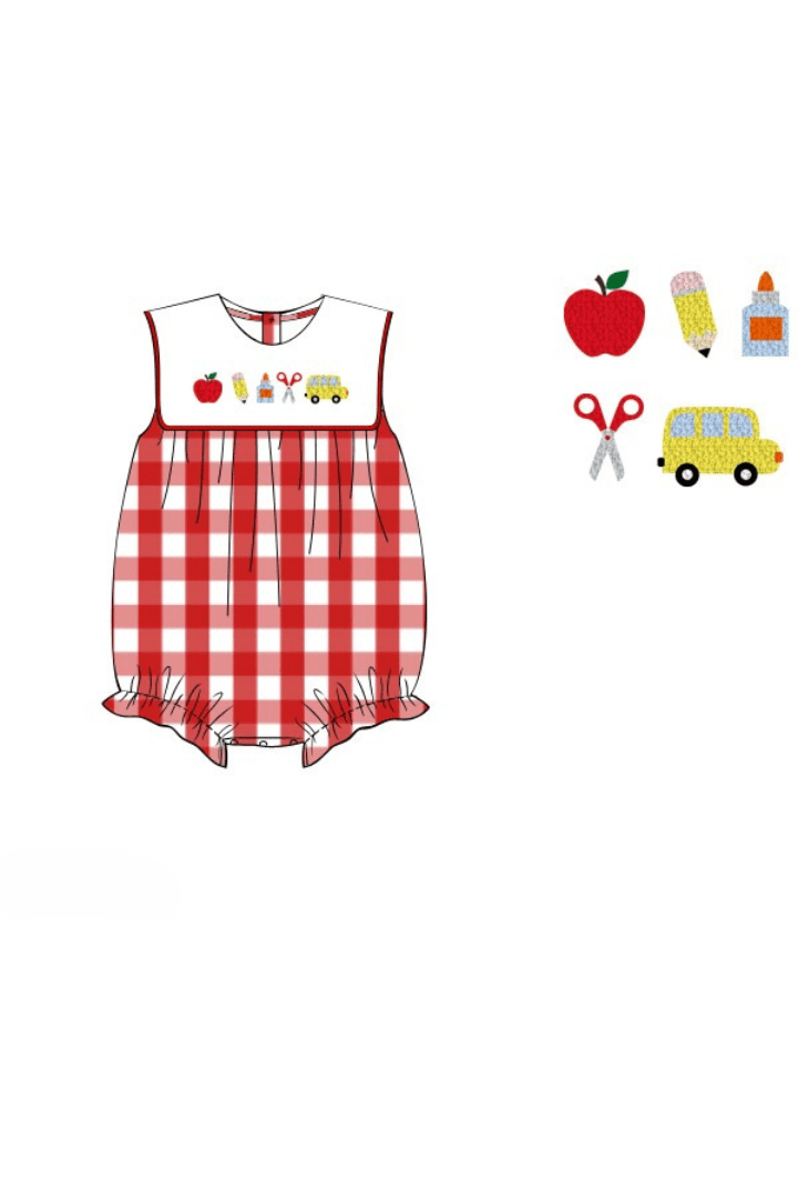 The Smocked Flamingo Apparel & Accessories Pre-Order French Knot School Supplies Red Gingham Bubble