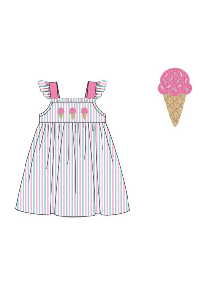 The Smocked Flamingo Apparel & Accessories Pre-Order French Knot Seersucker Stripe Dress