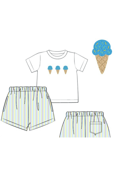 The Smocked Flamingo Apparel & Accessories Pre-Order French Knot Seersucker Stripe Short Set