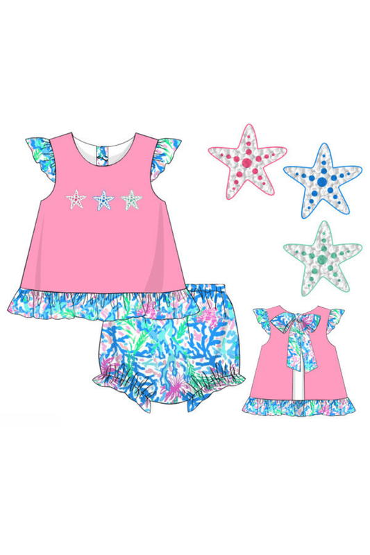 The Smocked Flamingo Apparel & Accessories Pre-Order French Knot Starfish Palm Beach Knit Bloomer Set