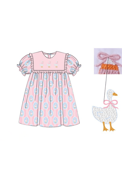 The Smocked Flamingo Apparel & Accessories Pre-Order French Knot Sweet Goose Ruffle Dress