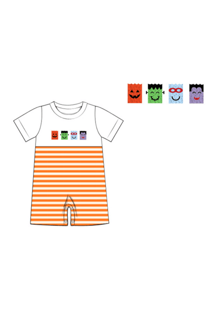 The Smocked Flamingo Apparel & Accessories Pre-Order French Knot Trick or Treat Pals Short Romper