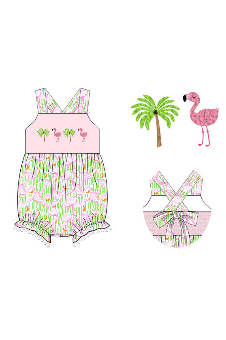 The Smocked Flamingo Apparel & Accessories Pre-Order French Knot Tropical Flamingo Bow Bubble