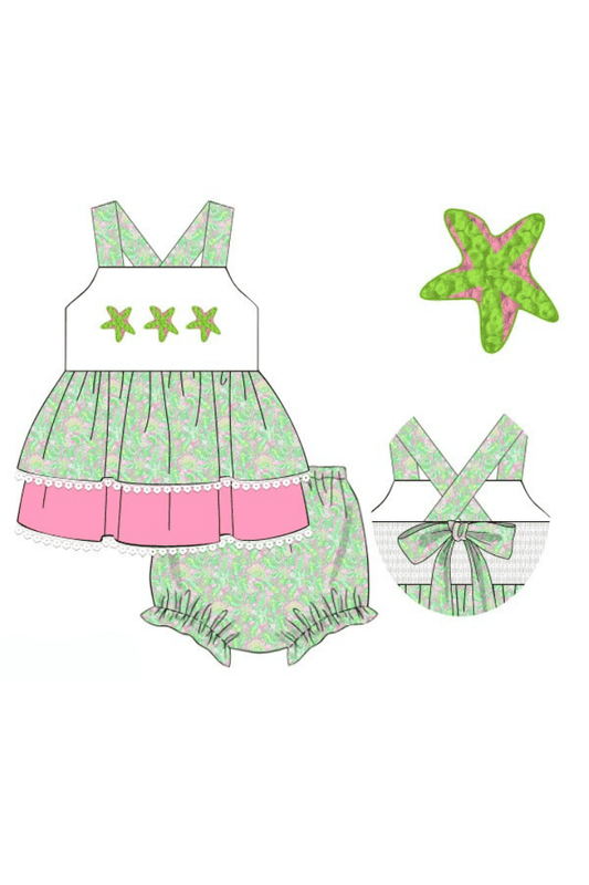 The Smocked Flamingo Apparel & Accessories Pre-Order French Knot Tropical Starfish Bloomer Set