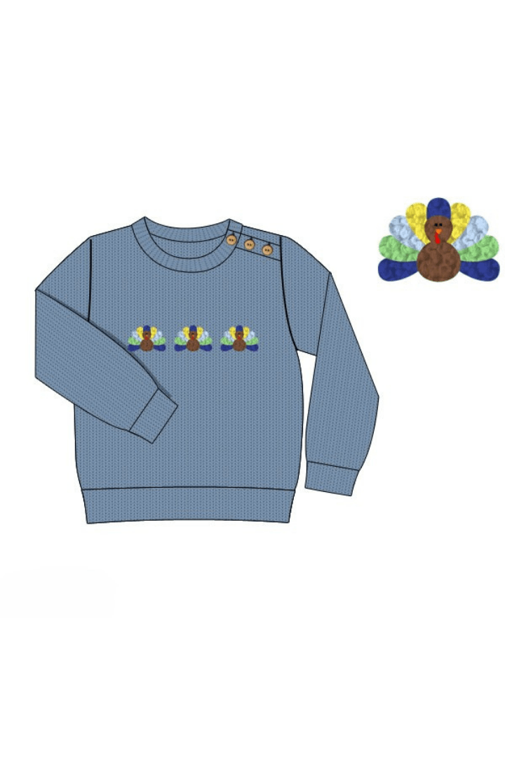 The Smocked Flamingo Apparel & Accessories Pre-Order French Knot Turkey Navy Pullover