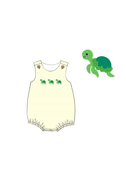 The Smocked Flamingo Apparel & Accessories Pre-Order French Knot Turtle Yellow Stripe Bubble
