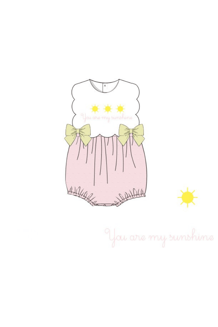 The Smocked Flamingo Apparel & Accessories Pre-Order French Knot You Are My Sunshine Pink Swiss Dot Bubble