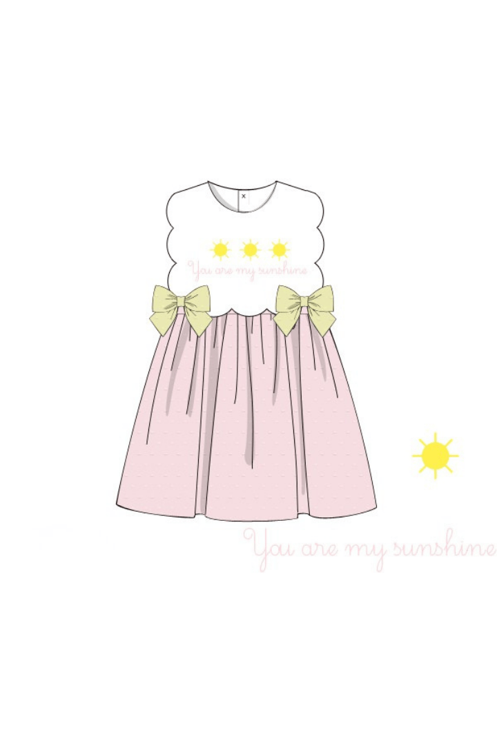 The Smocked Flamingo Apparel & Accessories Pre-Order French Knot You Are My Sunshine Pink Swiss Dot Dress