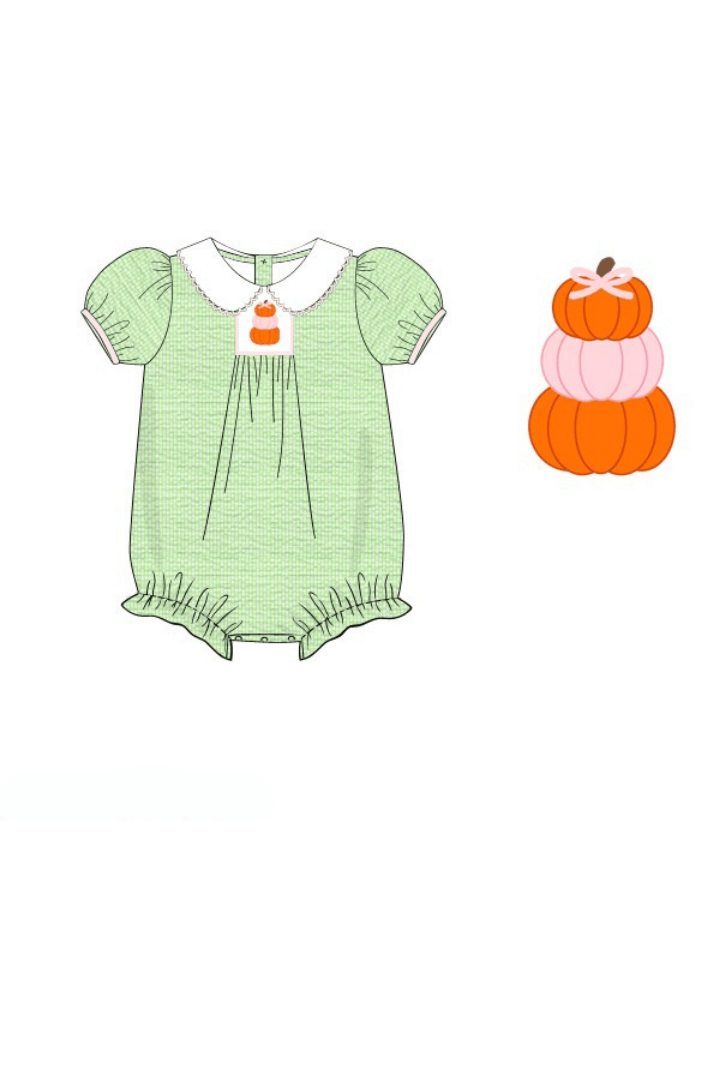 The Smocked Flamingo Apparel & Accessories Pre-Order Green Seersucker Pumpkin Bubble