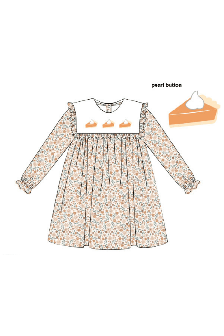 The Smocked Flamingo Apparel & Accessories Pre-Order Hand Embroidered Floral Pumpkin Pie Ruffle Dress