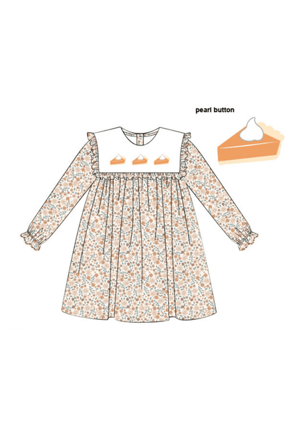 The Smocked Flamingo Apparel & Accessories Pre-Order Hand Embroidered Floral Pumpkin Pie Ruffle Dress
