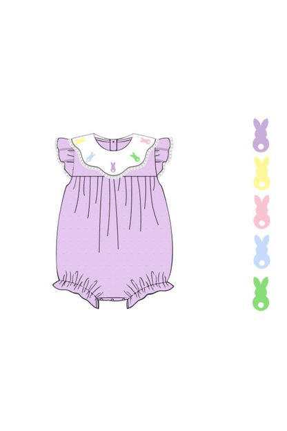 The Smocked Flamingo Apparel & Accessories Pre-Order Hand Embroidered Peeps Lavender Swiss Dot Bubble