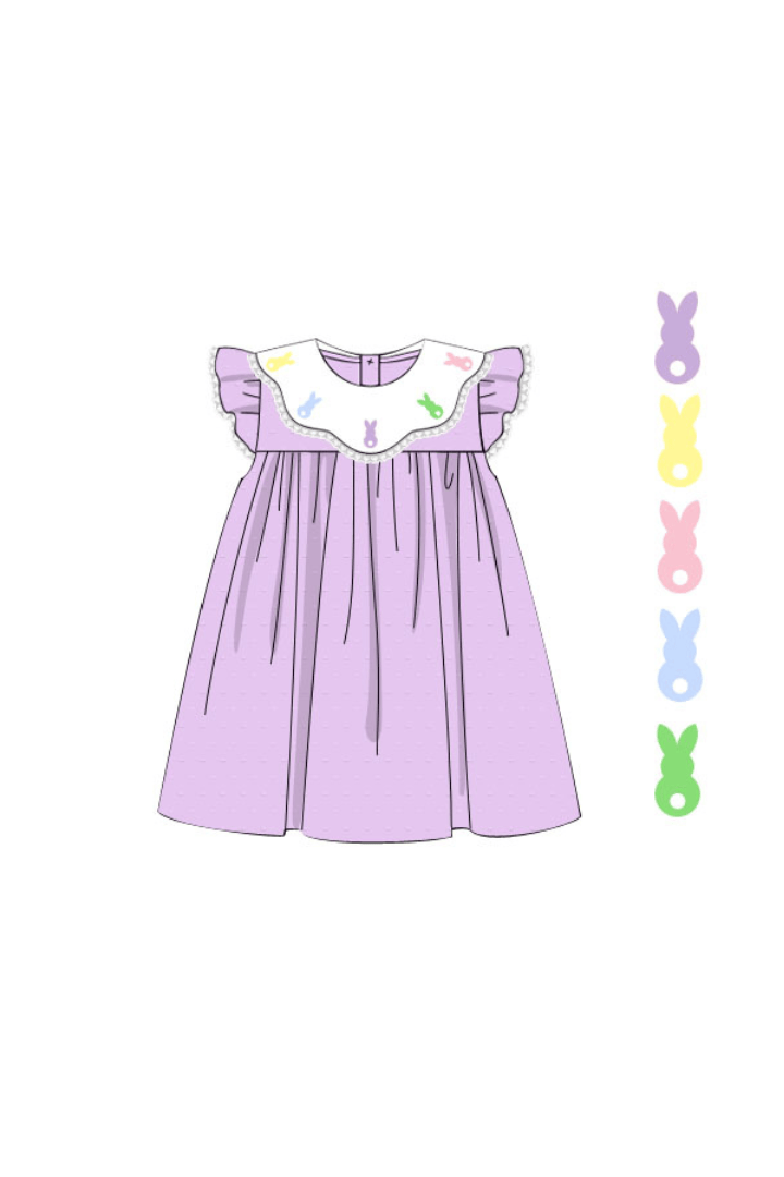 The Smocked Flamingo Apparel & Accessories Pre-Order Hand Embroidered Peeps Lavender Swiss Dot Dress