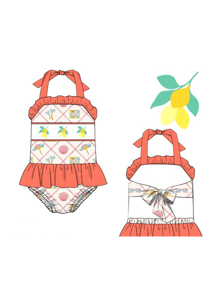 The Smocked Flamingo Apparel & Accessories Pre-Order Hand Embroidered Seaside Charm Smocked Swimsuit