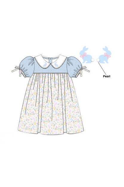 The Smocked Flamingo Apparel & Accessories Pre-Order Hand Embroidered Sweet Bunny Pearl Dress