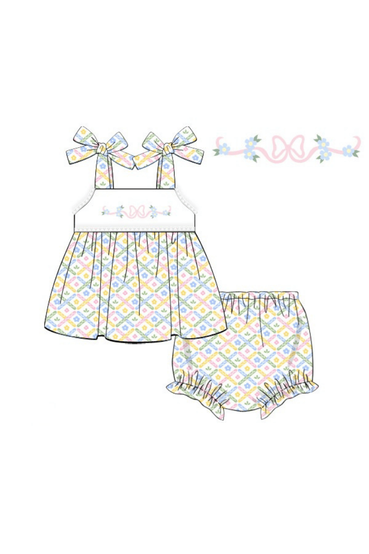 The Smocked Flamingo Apparel & Accessories Pre-Order Hand Embroidered Sweet Colorful Floral Bloomer Set