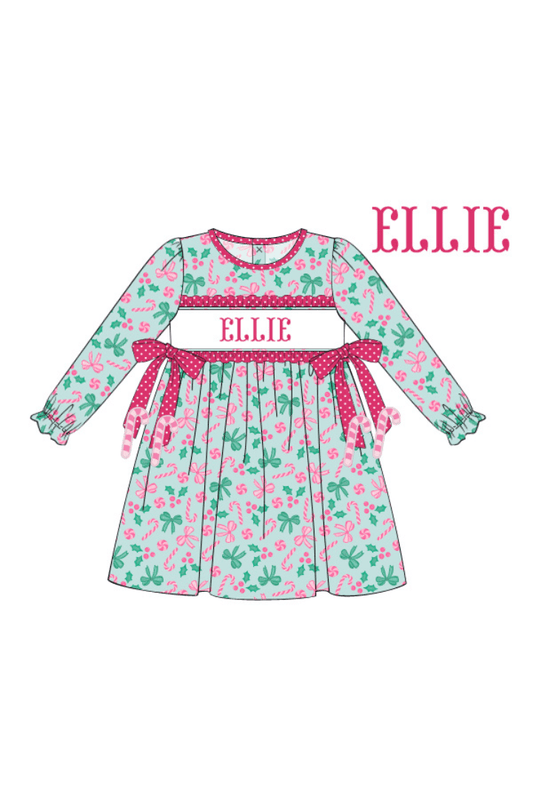 The Smocked Flamingo Apparel & Accessories Pre-Order Hand Smocked Custom Name Candy Cane Lane Dress