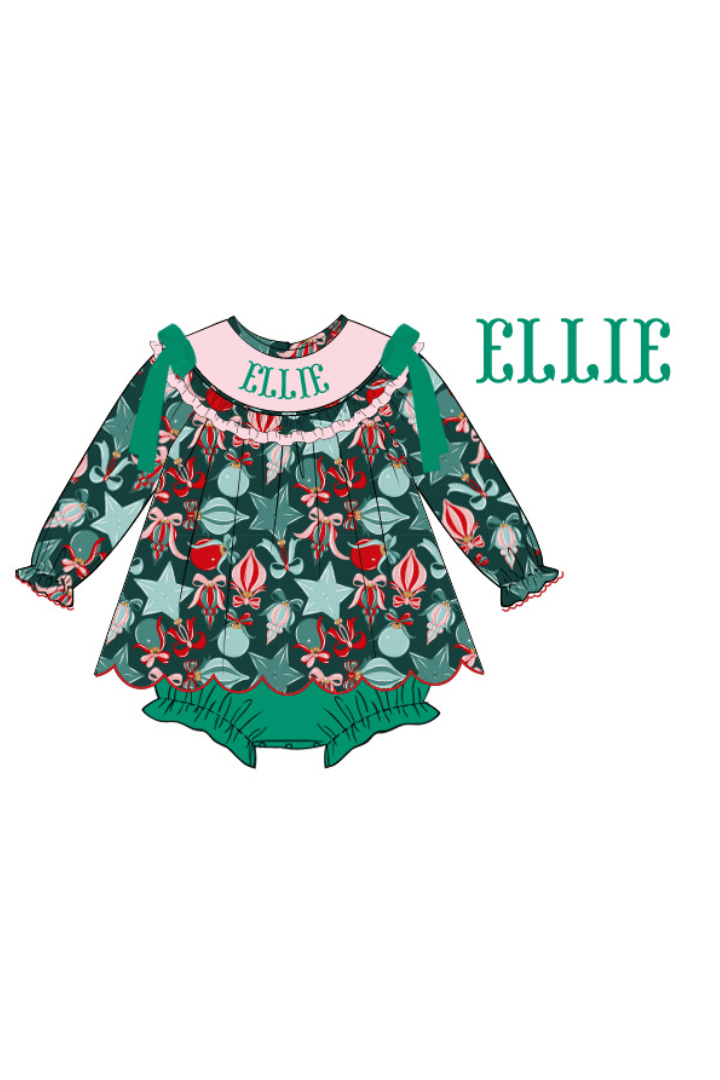 The Smocked Flamingo Apparel & Accessories Pre-Order Hand Smocked Custom Name Festive Ornaments Skirted Bubble