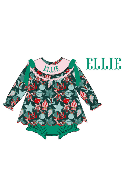 The Smocked Flamingo Apparel & Accessories Pre-Order Hand Smocked Custom Name Festive Ornaments Skirted Bubble