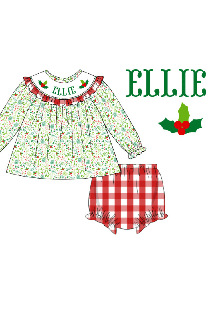 The Smocked Flamingo Apparel & Accessories Pre-Order Hand Smocked Custom Name Holly Bloomer Set