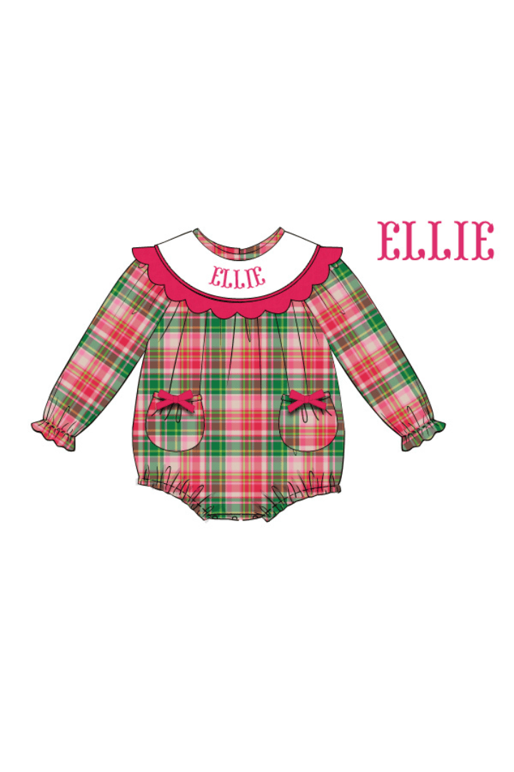 The Smocked Flamingo Apparel & Accessories Pre-Order Hand Smocked Custom Name Pink Plaid Corduroy Bubble